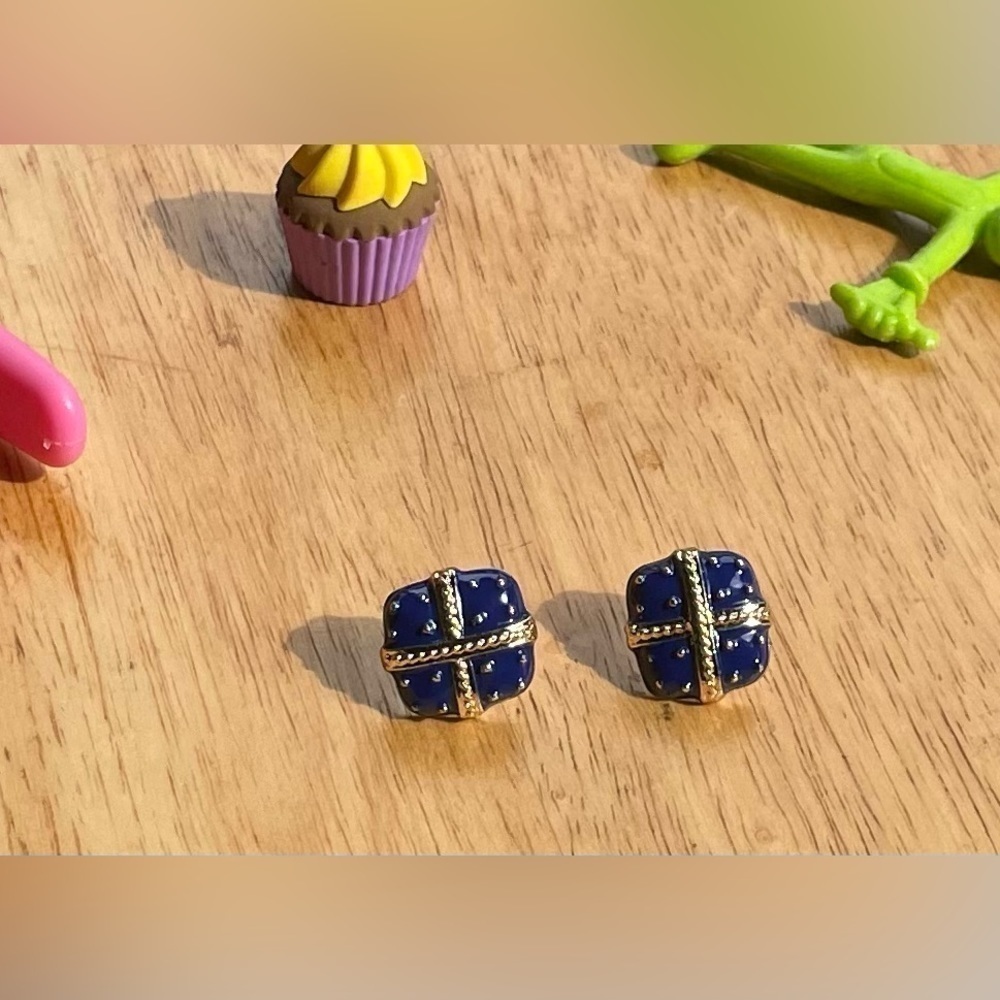 LD .STAMP Blue and Gold Vintage Earrings With S925 Posts